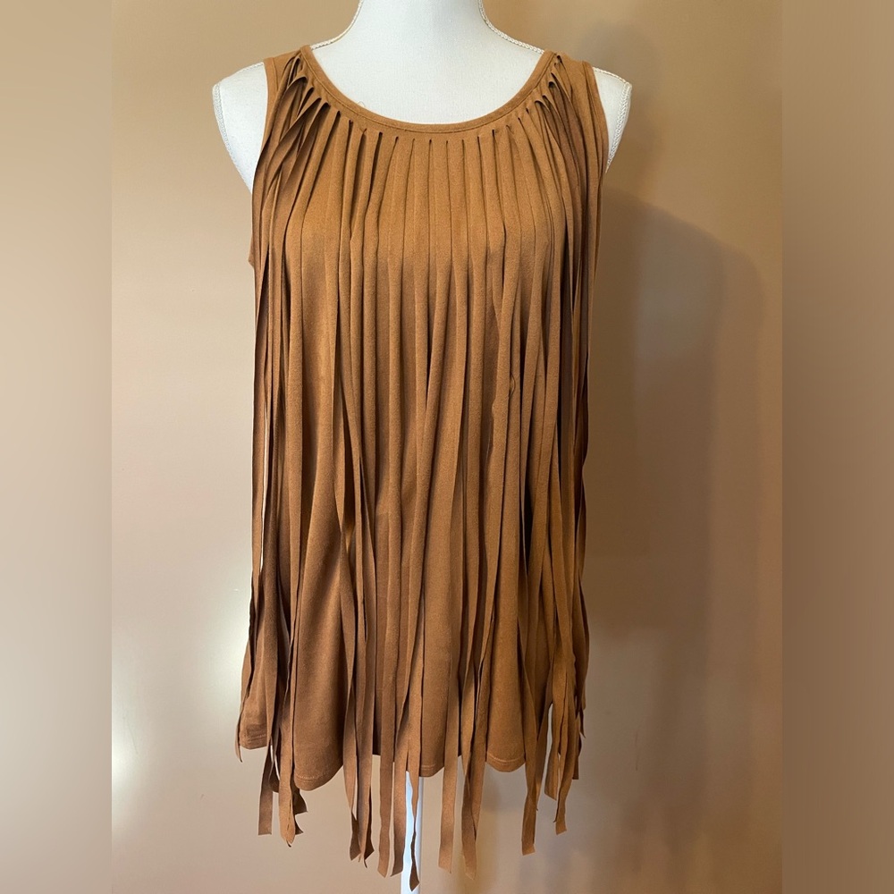 New Directions Brown Fringe Sleeveless Top Tank Medium NWT